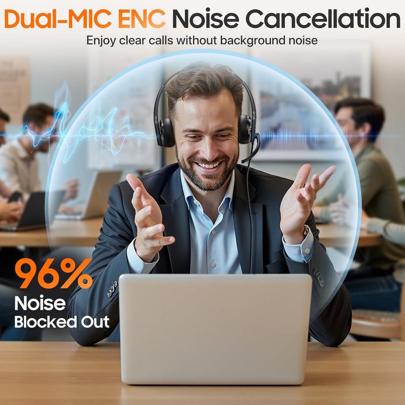 Necode USB Headset with Microphone for PC，Wired Computer Laptop Headset with Noise Cancelling Microphone, Work Headphones with Mic for Home Office Teams Zoom (USB-A&C)-Black - Image 2